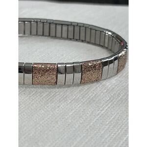 1980s Milor Signed Silver-Tone Bracelet Stainless Steel Glitter‎ Panel Stretch